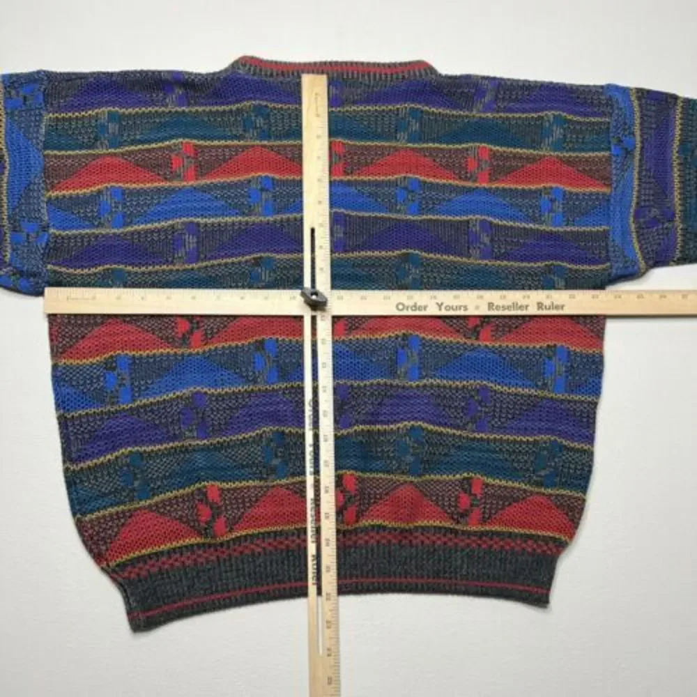 Vintage City Streets 3D 90s Multi Color Coogi Knit Cotton Sweater Size Large - Picture 4 of 4